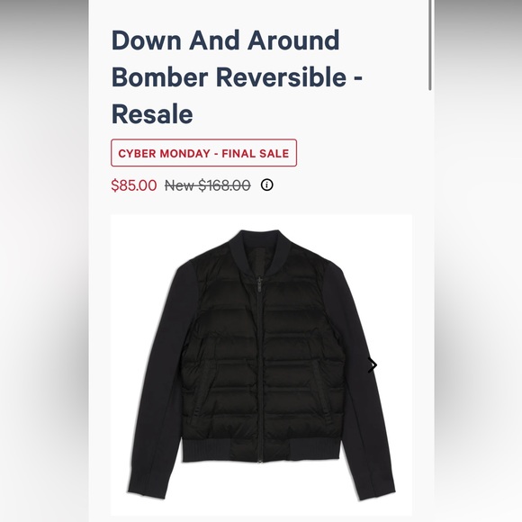 Lululemon Down and Around Bomber Reversible Jacket Coat Black Size 6 - Picture 3 of 8
